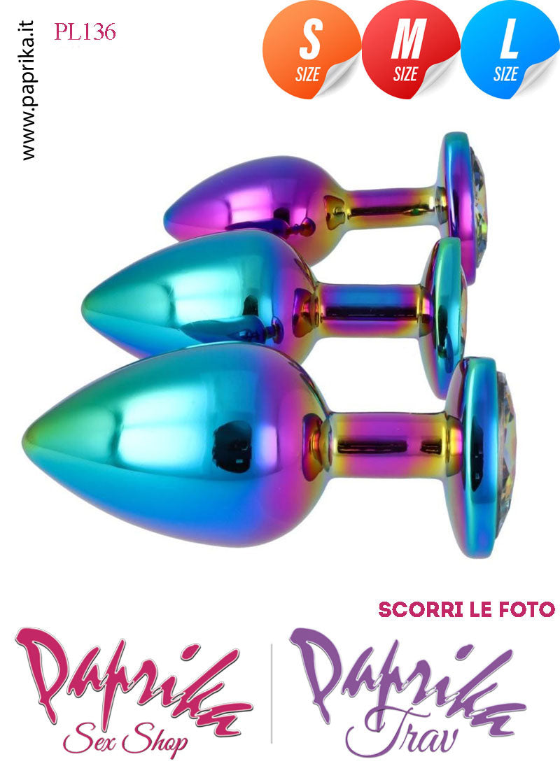Kit Prima Volta Anale 3 Plug Alluminio Leggero Multicolor Gioiello Cuore