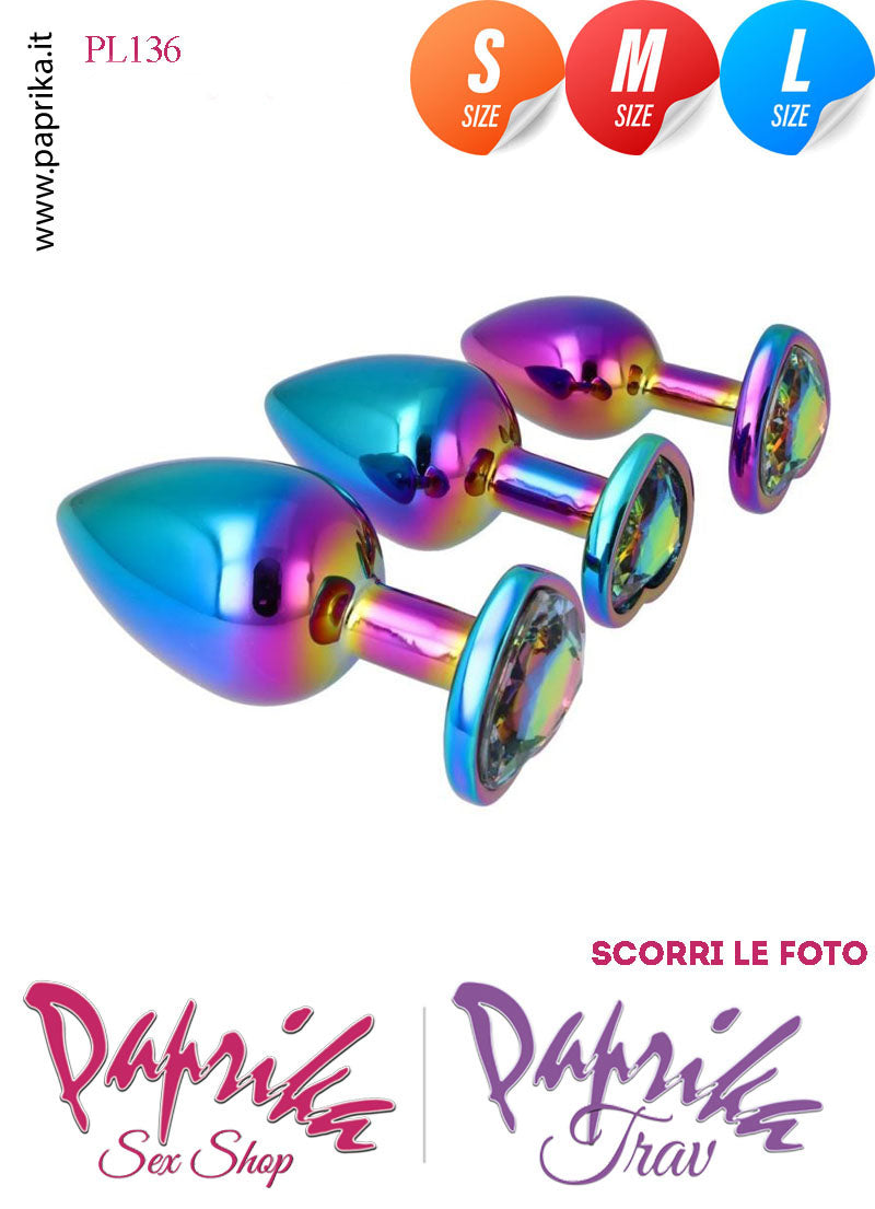 Kit Prima Volta Anale 3 Plug Alluminio Leggero Multicolor Gioiello Cuore