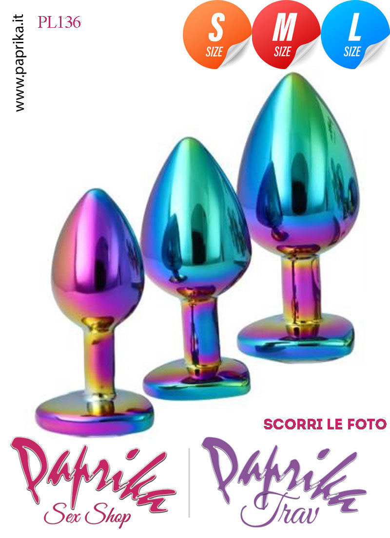 Kit Prima Volta Anale 3 Plug Alluminio Leggero Multicolor Gioiello Cuore