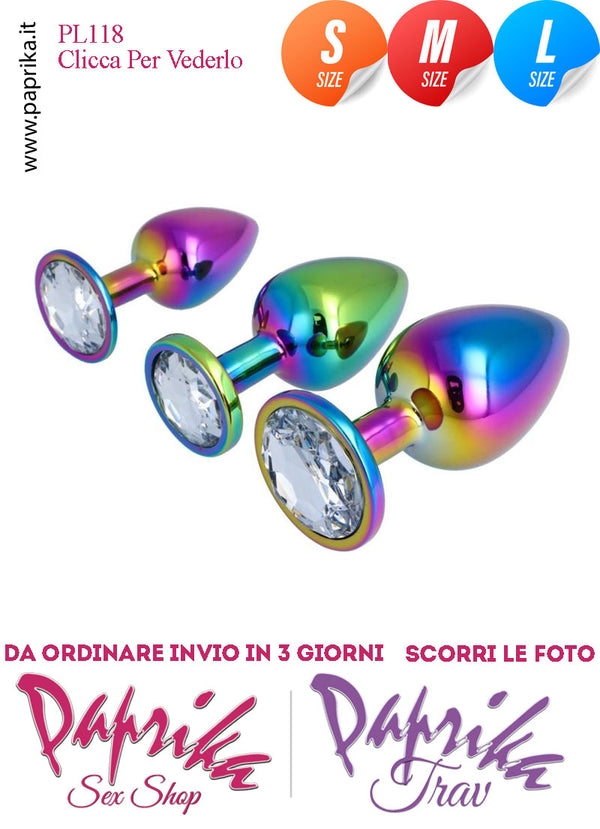 Kit Prima Volta Anale 3 Plug Alluminio Leggero Multicolor Gioiello Rotondo