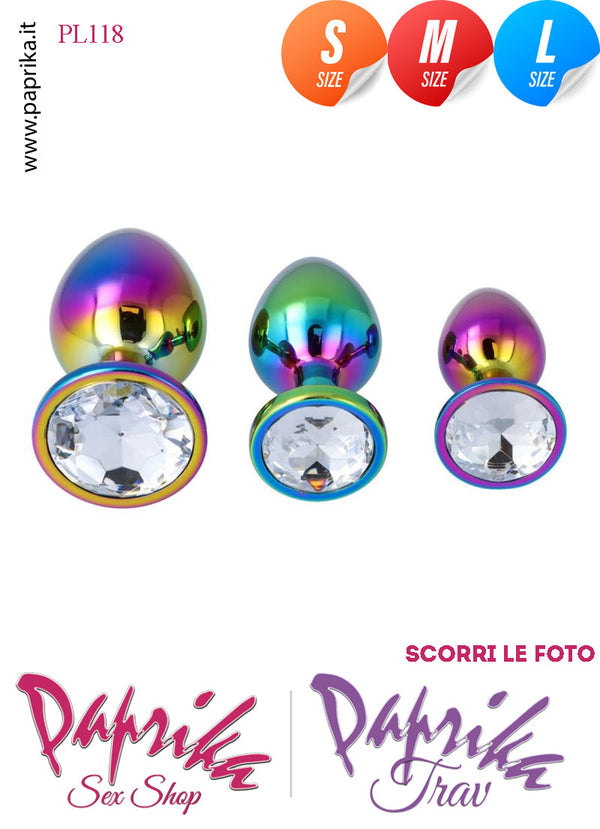 Kit Prima Volta Anale 3 Plug Alluminio Leggero Multicolor Gioiello Rotondo