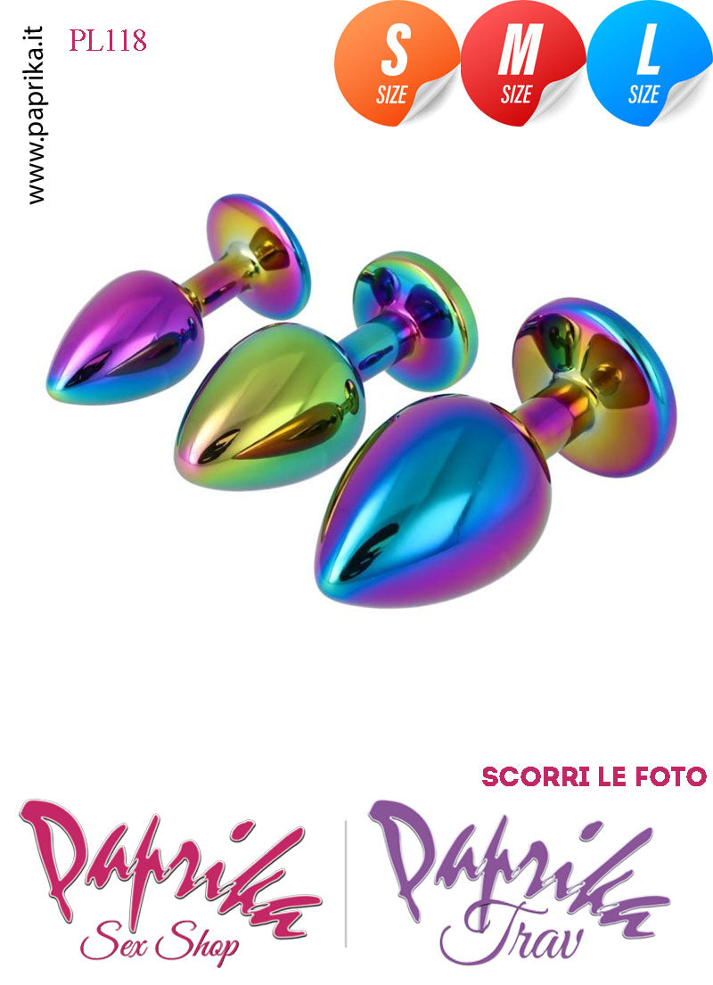 Kit Prima Volta Anale 3 Plug Alluminio Leggero Multicolor Gioiello Rotondo