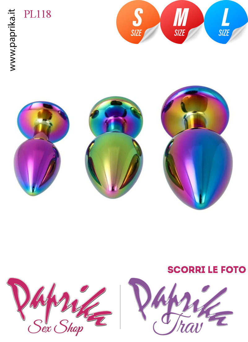 Kit Prima Volta Anale 3 Plug Alluminio Leggero Multicolor Gioiello Rotondo