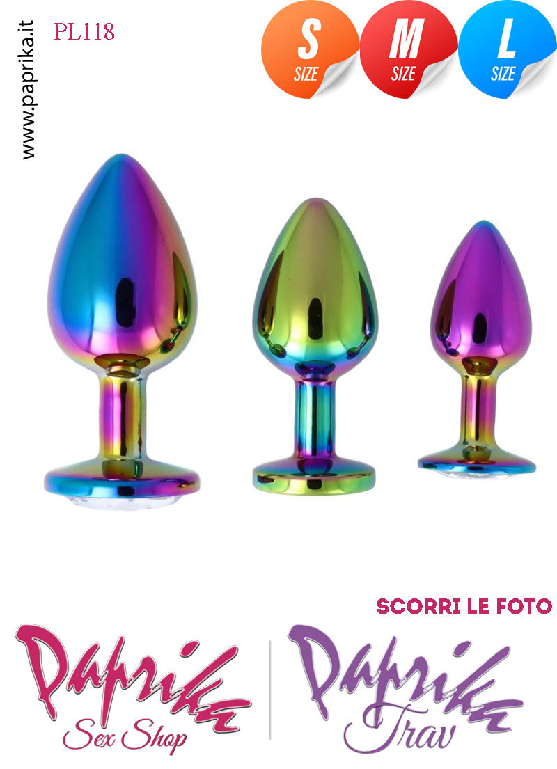 Kit Prima Volta Anale 3 Plug Alluminio Leggero Multicolor Gioiello Rotondo