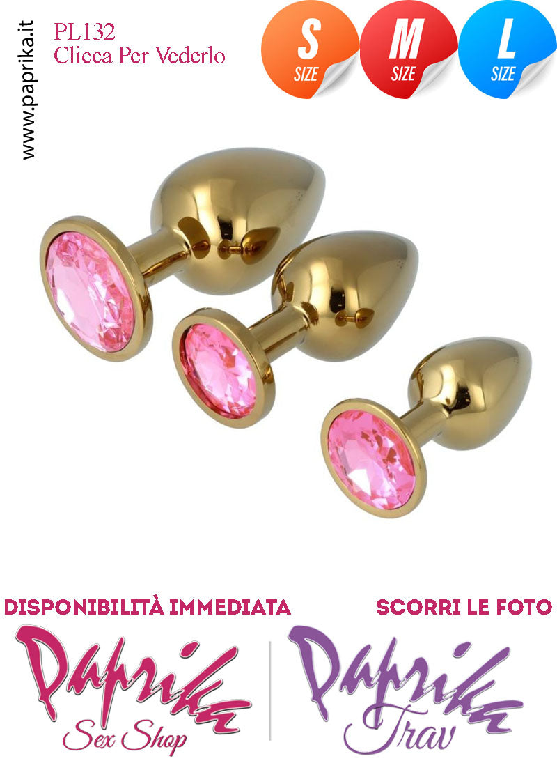 Kit Prima Volta Anale 3 Plug Alluminio Leggero Oro Gioiello Rotondo Rosa