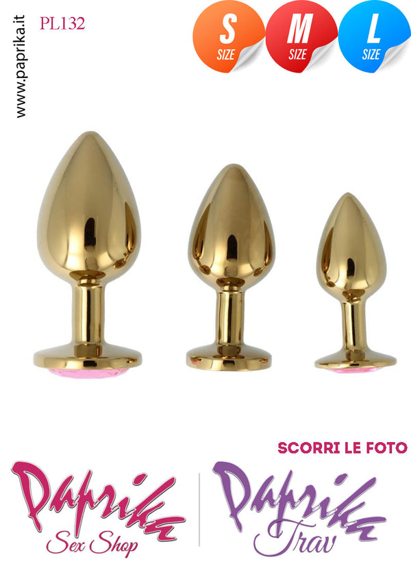 Kit Prima Volta Anale 3 Plug Alluminio Leggero Oro Gioiello Rotondo Rosa