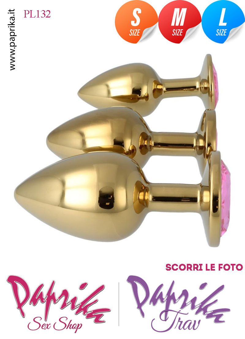 Kit Prima Volta Anale 3 Plug Alluminio Leggero Oro Gioiello Rotondo Rosa