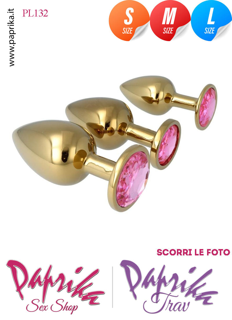 Kit Prima Volta Anale 3 Plug Alluminio Leggero Oro Gioiello Rotondo Rosa
