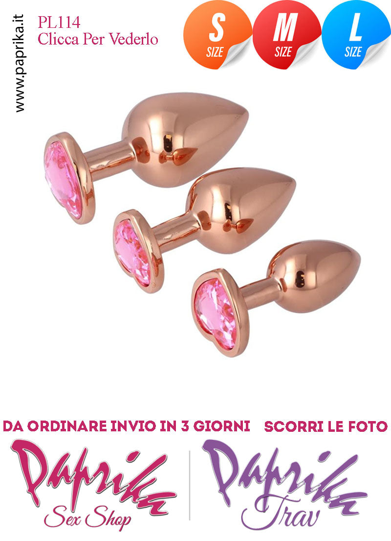 Kit Prima Volta Anale 3 Plug Alluminio Leggero Oro Gioiello Cuore Rosa