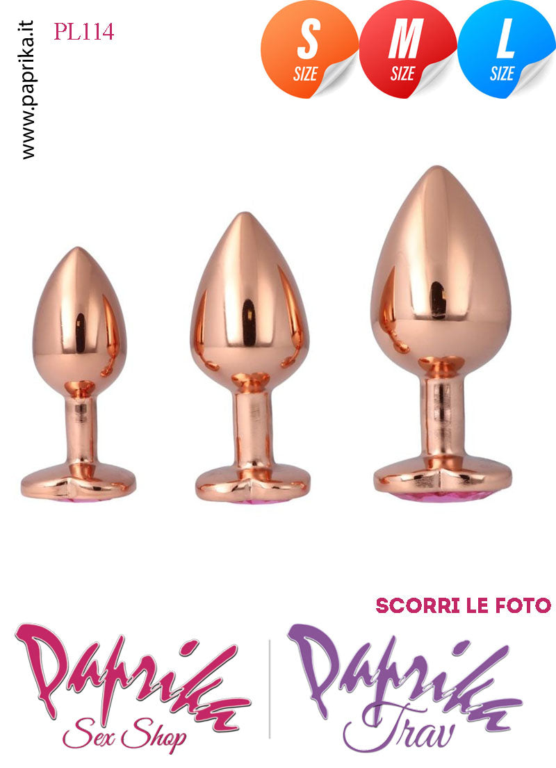 Kit Prima Volta Anale 3 Plug Alluminio Leggero Oro Gioiello Cuore Rosa