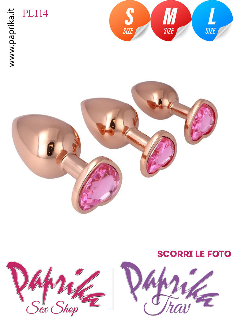 Kit Prima Volta Anale 3 Plug Alluminio Leggero Oro Gioiello Cuore Rosa