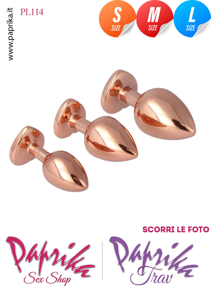 Kit Prima Volta Anale 3 Plug Alluminio Leggero Oro Gioiello Cuore Rosa