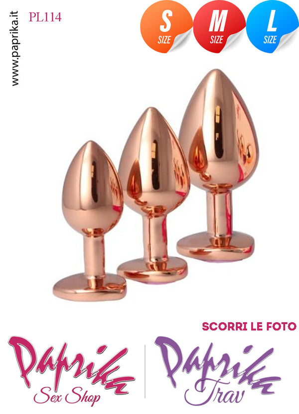 Kit Prima Volta Anale 3 Plug Alluminio Leggero Oro Gioiello Cuore Rosa