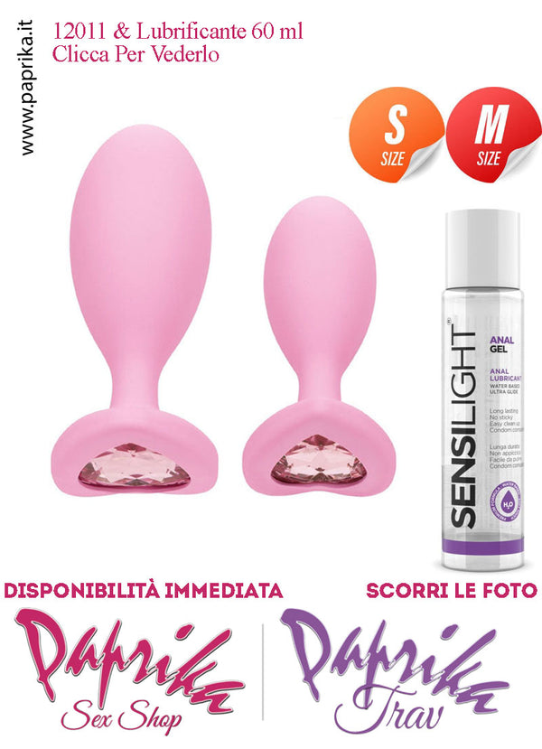 Kit Prima Volta Anale 2 Plug Small Medium Silicone Gioiello Cuore Analgel 60 ml