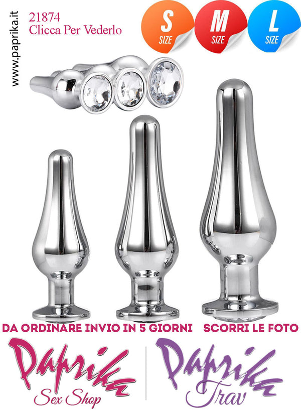 Kit Prima Volta Anale 3 Plug Lunghi Alluminio Argento Leggero Gioiello Trasparente