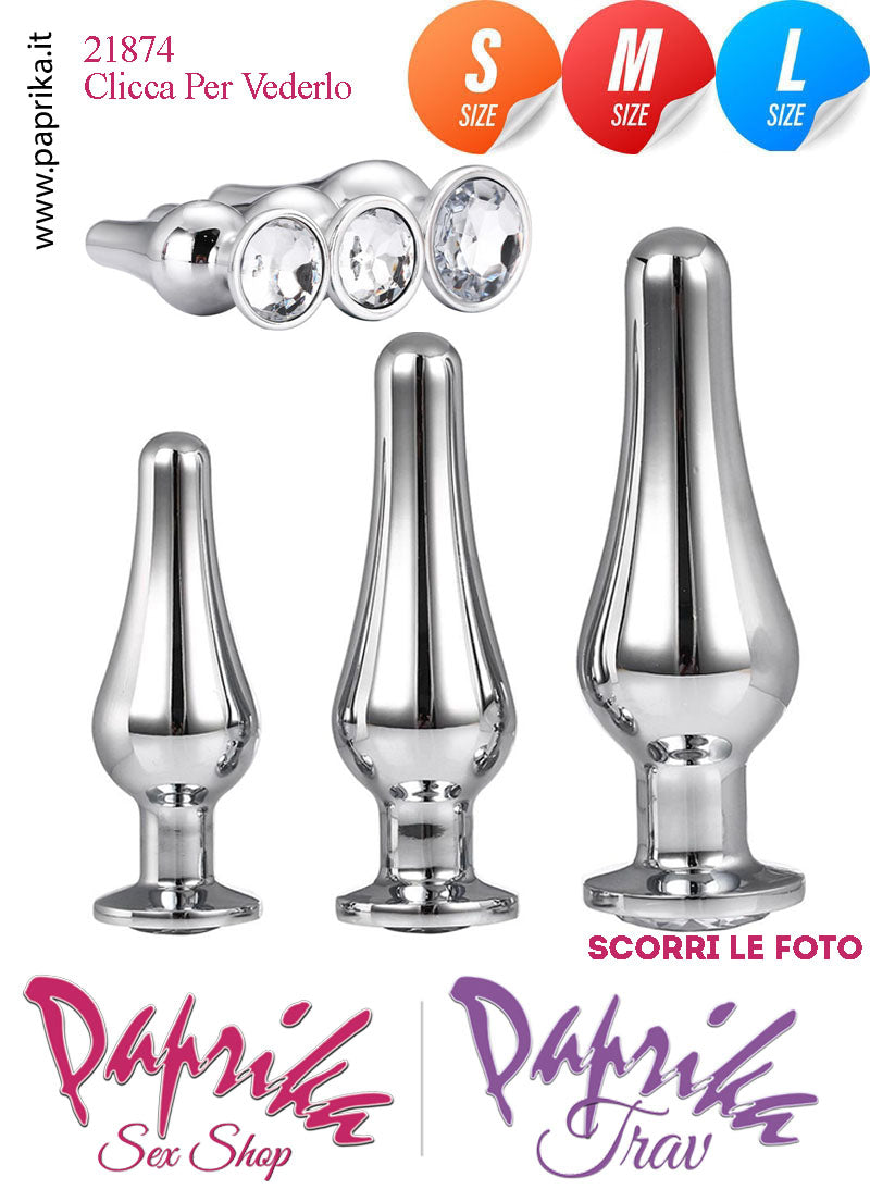 Kit Prima Volta Anale 3 Plug Lunghi Alluminio Argento Leggero Gioiello Trasparente