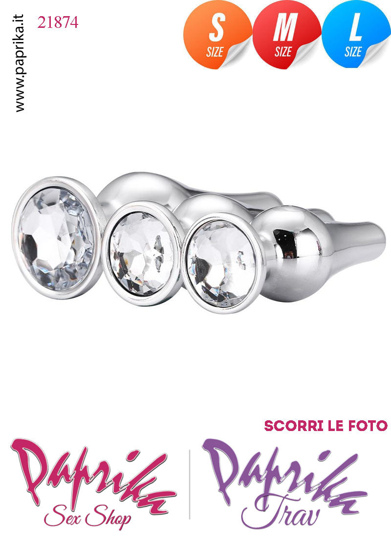 Kit Prima Volta Anale 3 Plug Lunghi Alluminio Leggero Gioiello Trasparente Analgel 60 ml