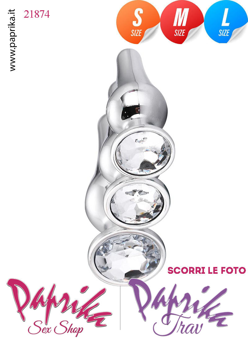 Kit Prima Volta Anale 3 Plug Lunghi Alluminio Leggero Gioiello Trasparente Analgel 60 ml