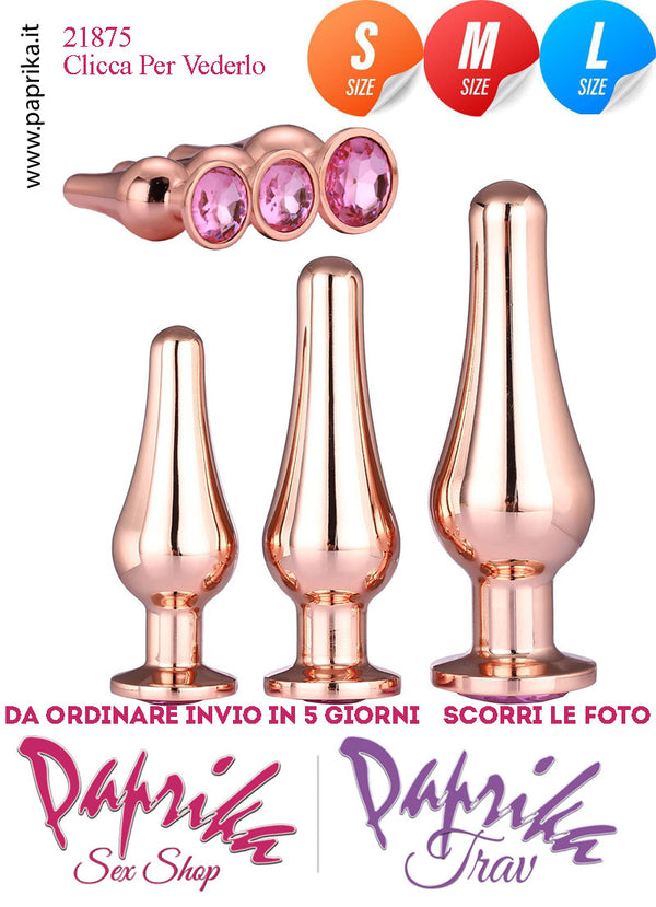 Kit Prima Volta Anale 3 Plug Lunghi Alluminio Oro Leggero Gioiello Rosa