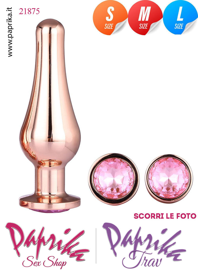 Kit Prima Volta Anale 3 Plug Lunghi Alluminio Oro Leggero Gioiello Rosa Analgel 60 ml