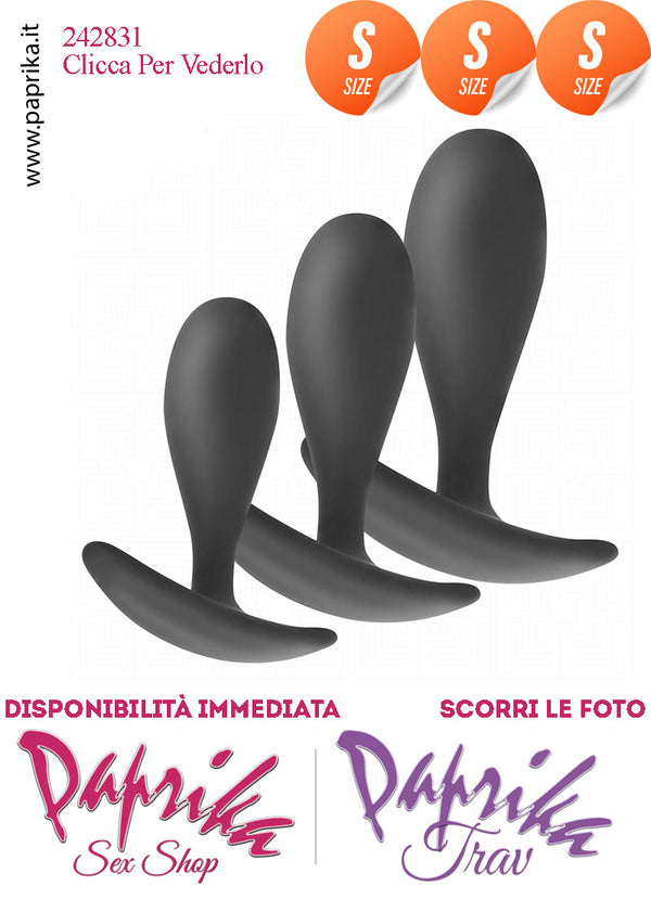 Kit Prime Volte Anali 3 Plug Tutti Small Silicone Nero Base Curva