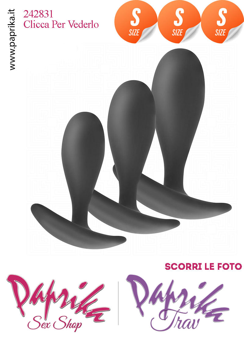 Kit Prime Volte Anali 3 Plug Tutti Small Silicone Nero Base Curva