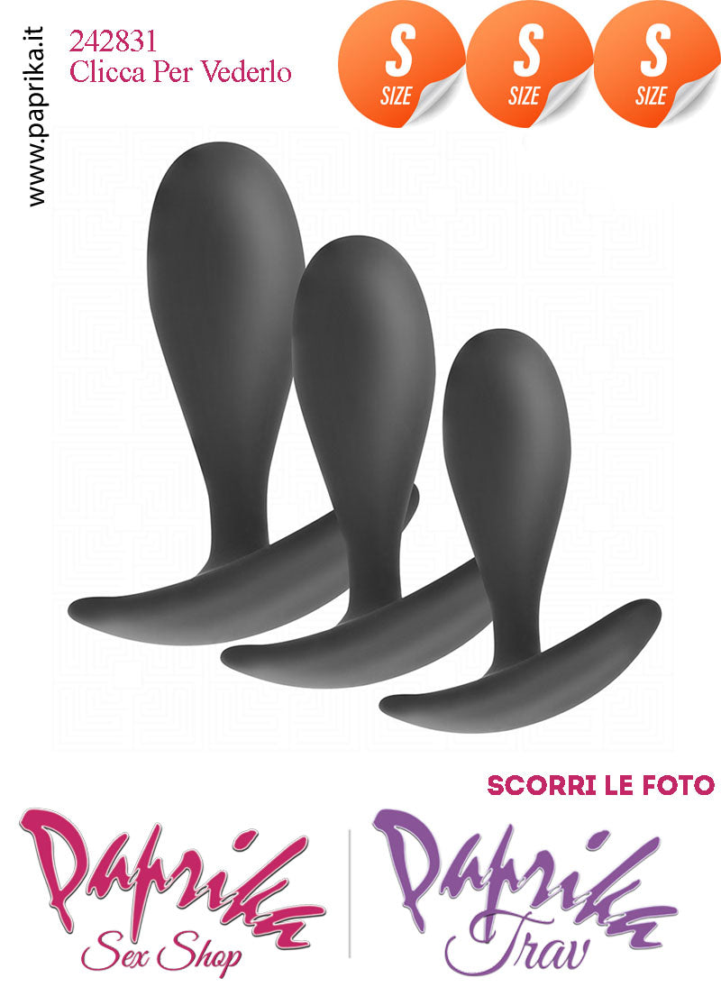 Kit Prime Volte Anali 3 Plug Tutti Small Silicone Nero Base Curva