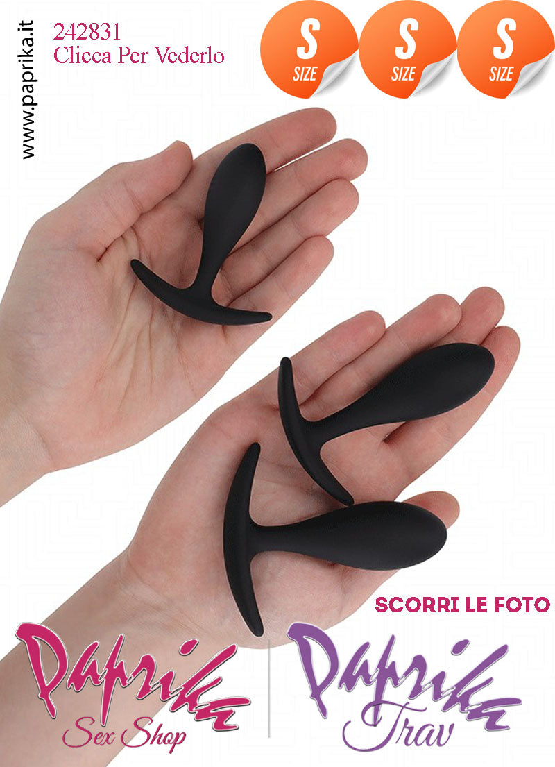 Kit Prime Volte Anali 3 Plug Tutti Small Silicone Nero Base Curva