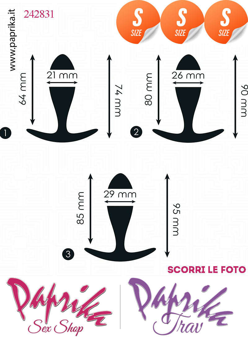 Kit Prime Volte Anali 3 Plug Tutti Small Silicone Nero Base Curva