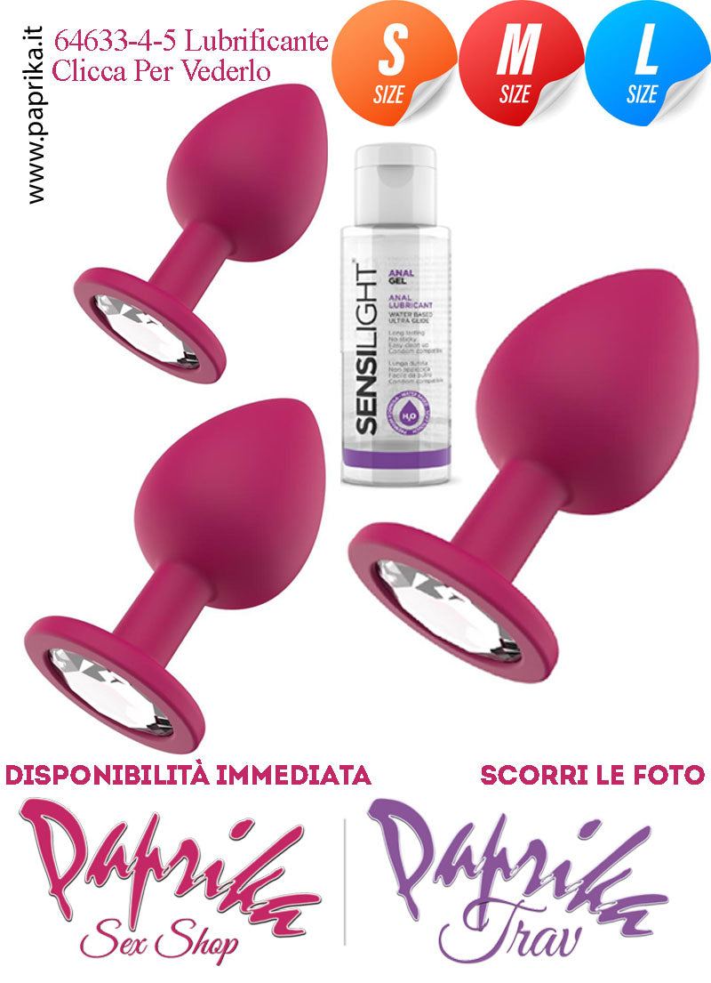 Kit Prime Volte Anali 3 Plug Silicone Fucsia Gioiello Rotondo Trasparente Lubrificante