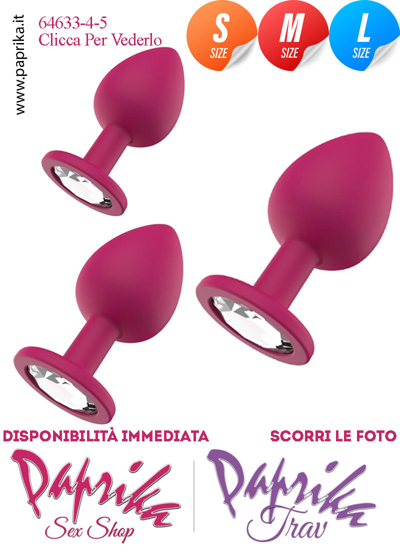 Kit Prime Volte Anali 3 Plug Silicone Fucsia Gioiello Rotondo Trasparente