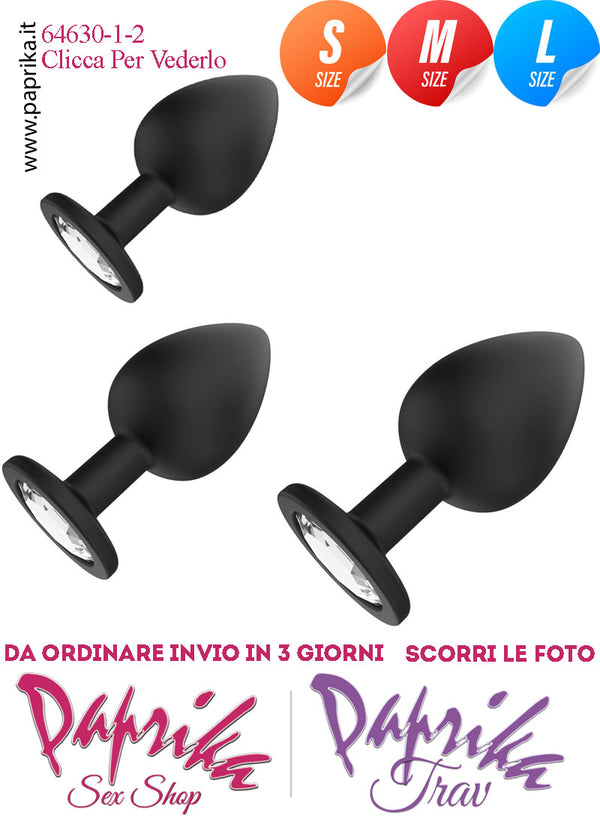 Kit Prime Volte Anali 3 Plug Silicone Nero Gioiello Rotondo Trasparente