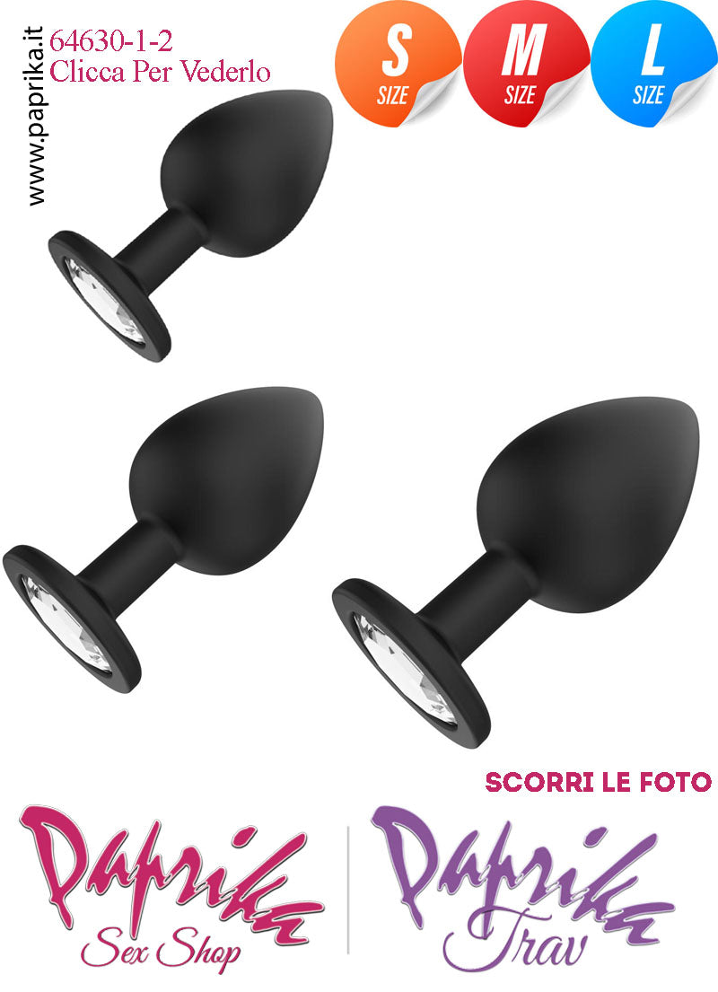 Kit Prime Volte Anali 3 Plug Silicone Nero Gioiello Rotondo Trasparente