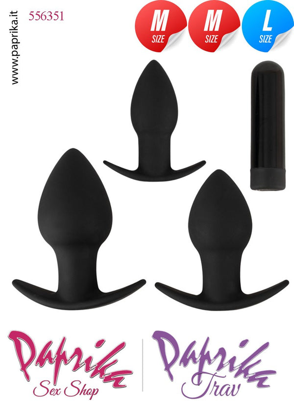 Kit Anal Sex 3 Plug Anali Vibranti Silicone Base Curva Bullet Ricaricabile