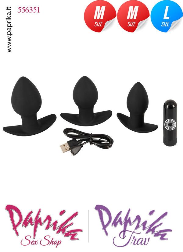 Kit Anal Sex 3 Plug Anali Vibranti Silicone Base Curva Bullet Ricaricabile