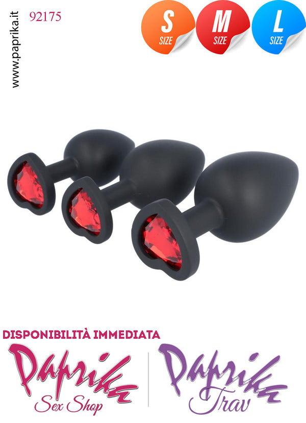 Kit Prima Volta Anale 3 Plug Silicone Rosebud Gioiello Cuore Rosso