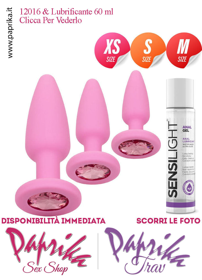 Kit Prima Volta Anale 3 Plug XSmall Small Medium Silicone Gioiello Lubrificante 60 ml