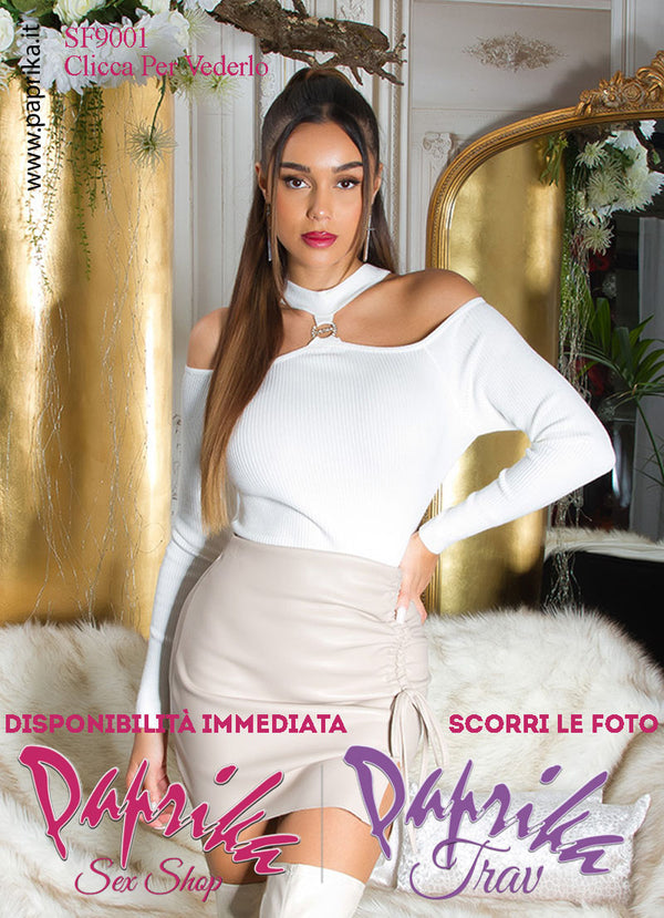 Maglietta Sexy Maniche Lunghe Bianca Strass Anteriore Rotondo