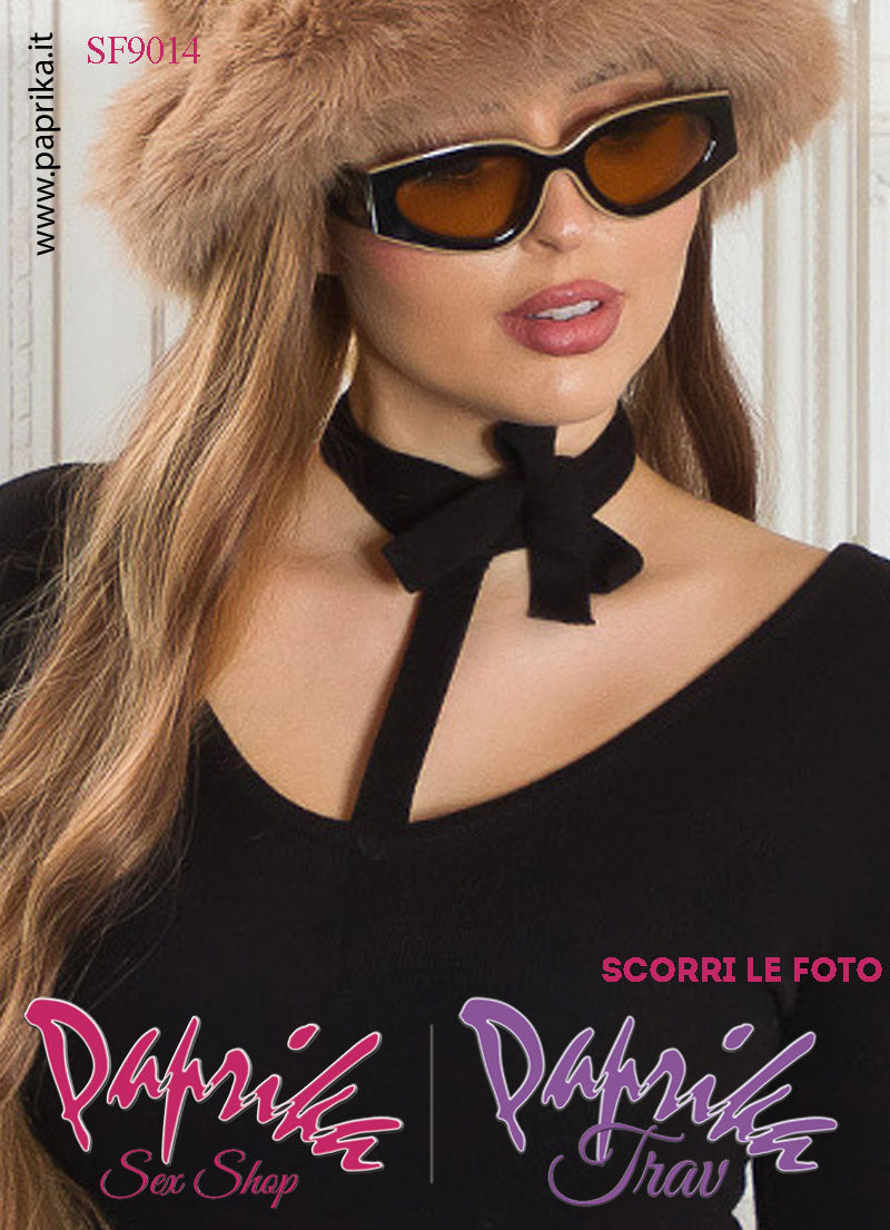 Maglietta Sexy Maniche Lunghe Bianca Colletto Allacciato Fiocco