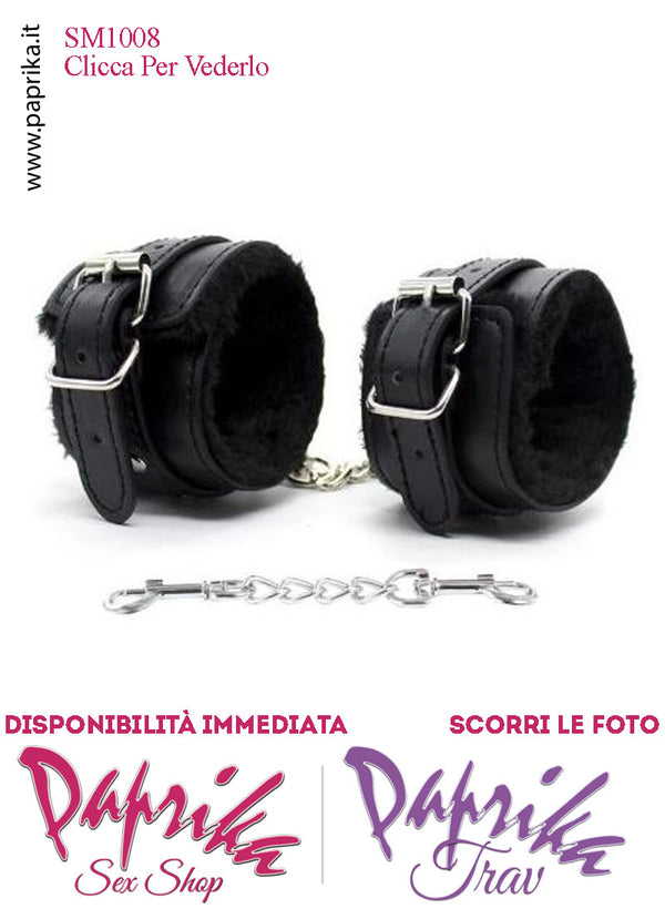 Manette Nere Alte 50 mm EcoPelle Imbottitura Interna Catenella Corta Moschettoni