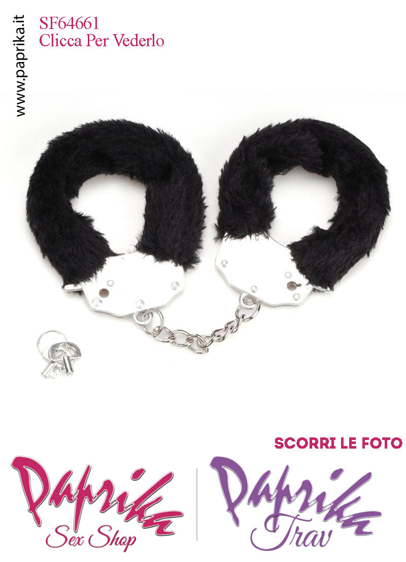 Manette Metallo Peluche Nero Catenella Lunga 7 cm Levetta e Chiavi Corte