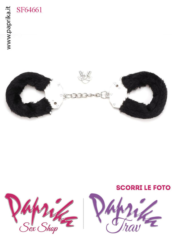 Manette Metallo Peluche Nero Catenella Lunga 7 cm Levetta e Chiavi Corte