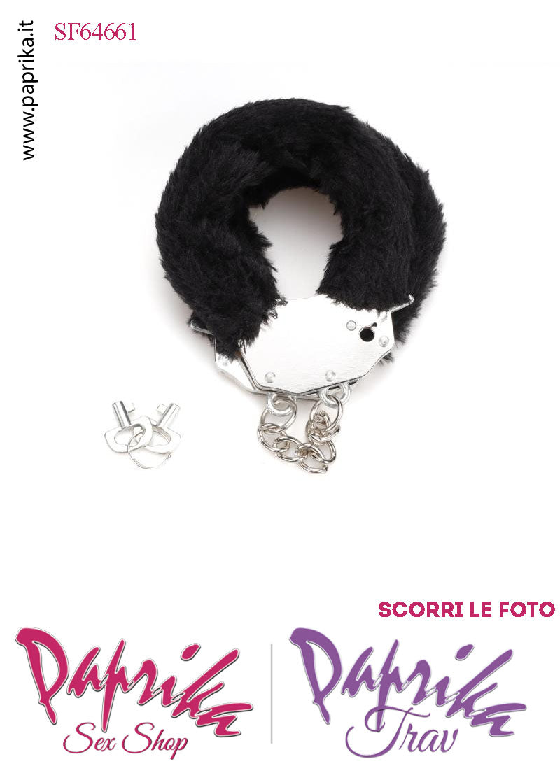 Manette Metallo Peluche Nero Catenella Lunga 7 cm Levetta e Chiavi Corte