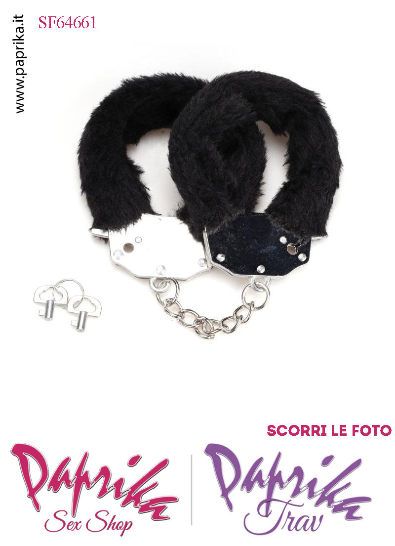 Manette Metallo Peluche Nero Catenella Lunga 7 cm Levetta e Chiavi Corte