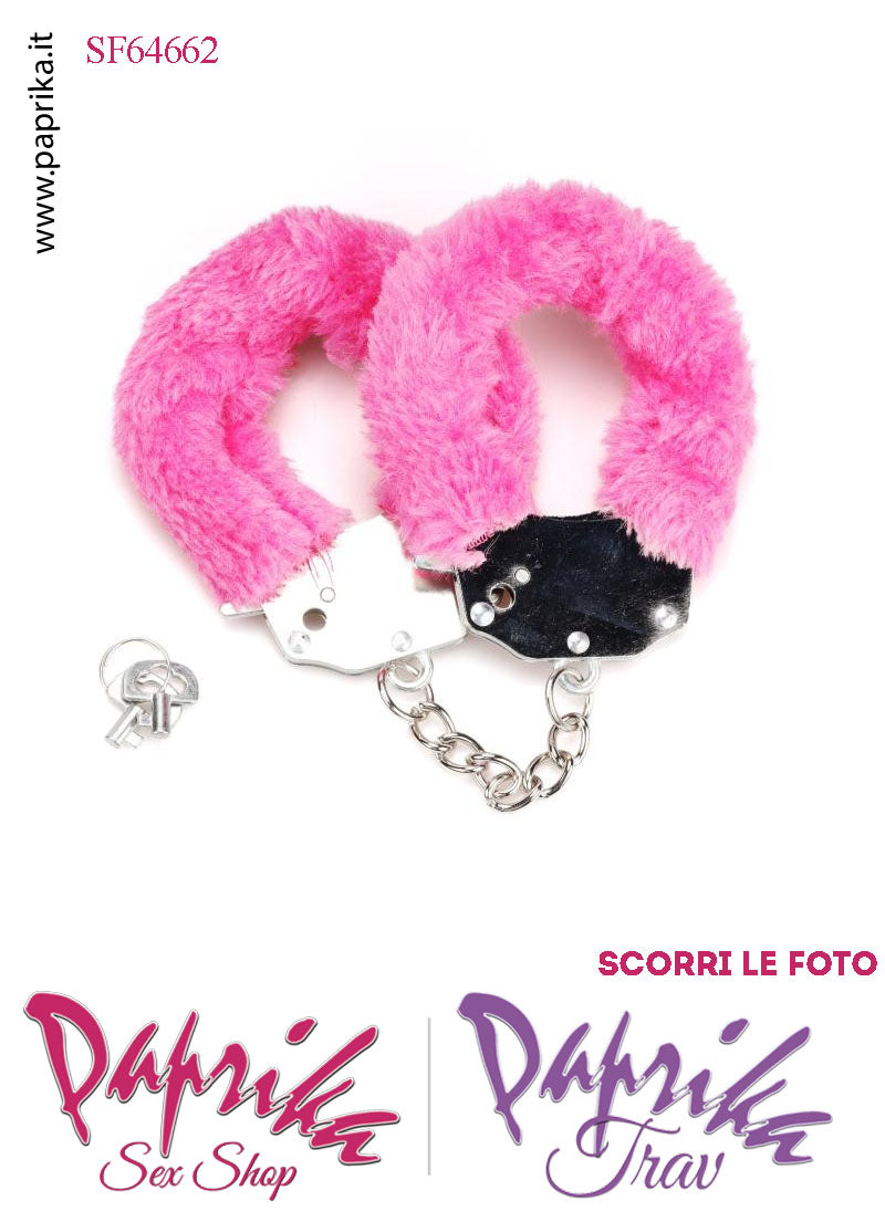 Manette Metallo Peluche Rosa Catenella Lunga 7 cm Levetta e Chiavi Corte