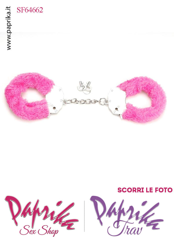 Manette Metallo Peluche Rosa Catenella Lunga 7 cm Levetta e Chiavi Corte