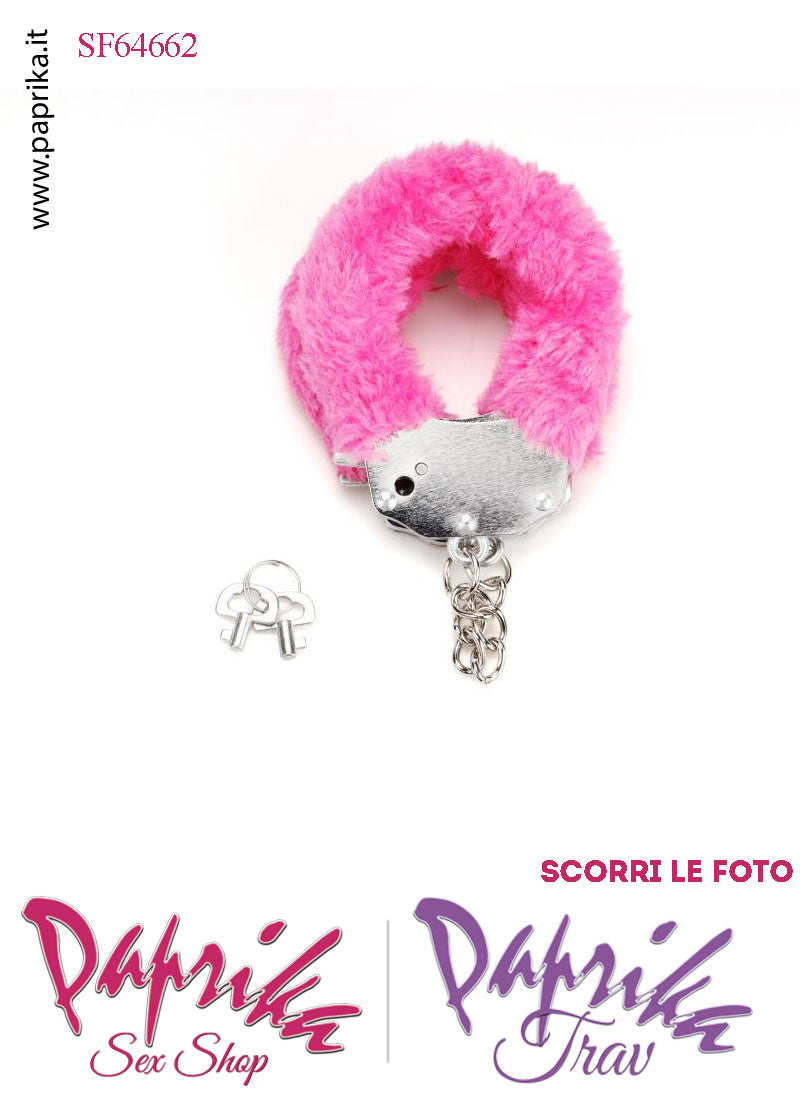 Manette Metallo Peluche Rosa Catenella Lunga 7 cm Levetta e Chiavi Corte