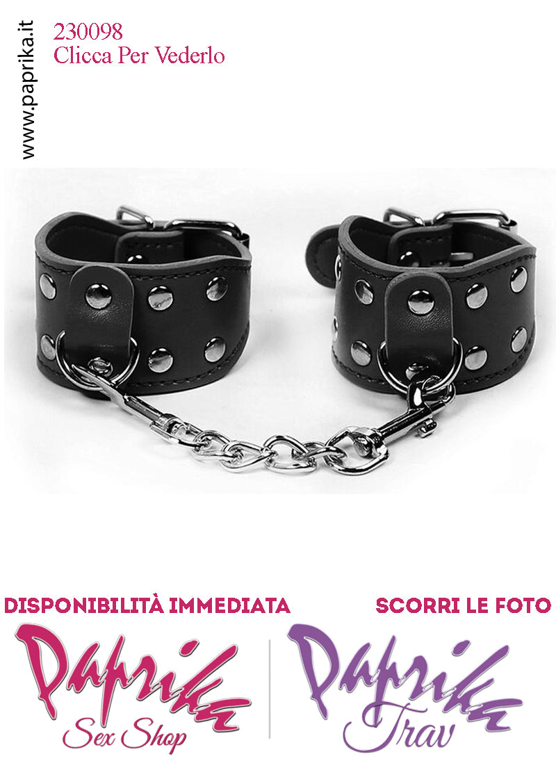 Manette Polsiere 40 mm EcoPelle Lavorata Catenella Corta Borchie Piatte