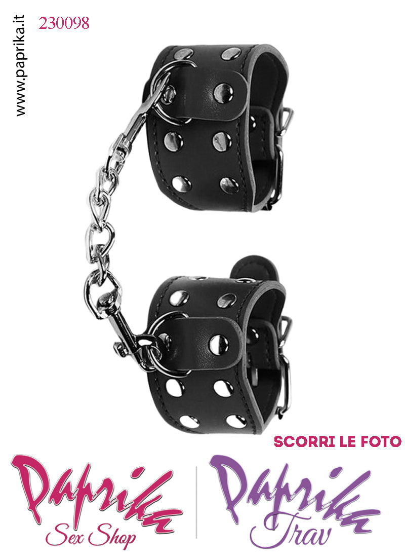 Manette Polsiere 40 mm EcoPelle Lavorata Catenella Corta Borchie Piatte