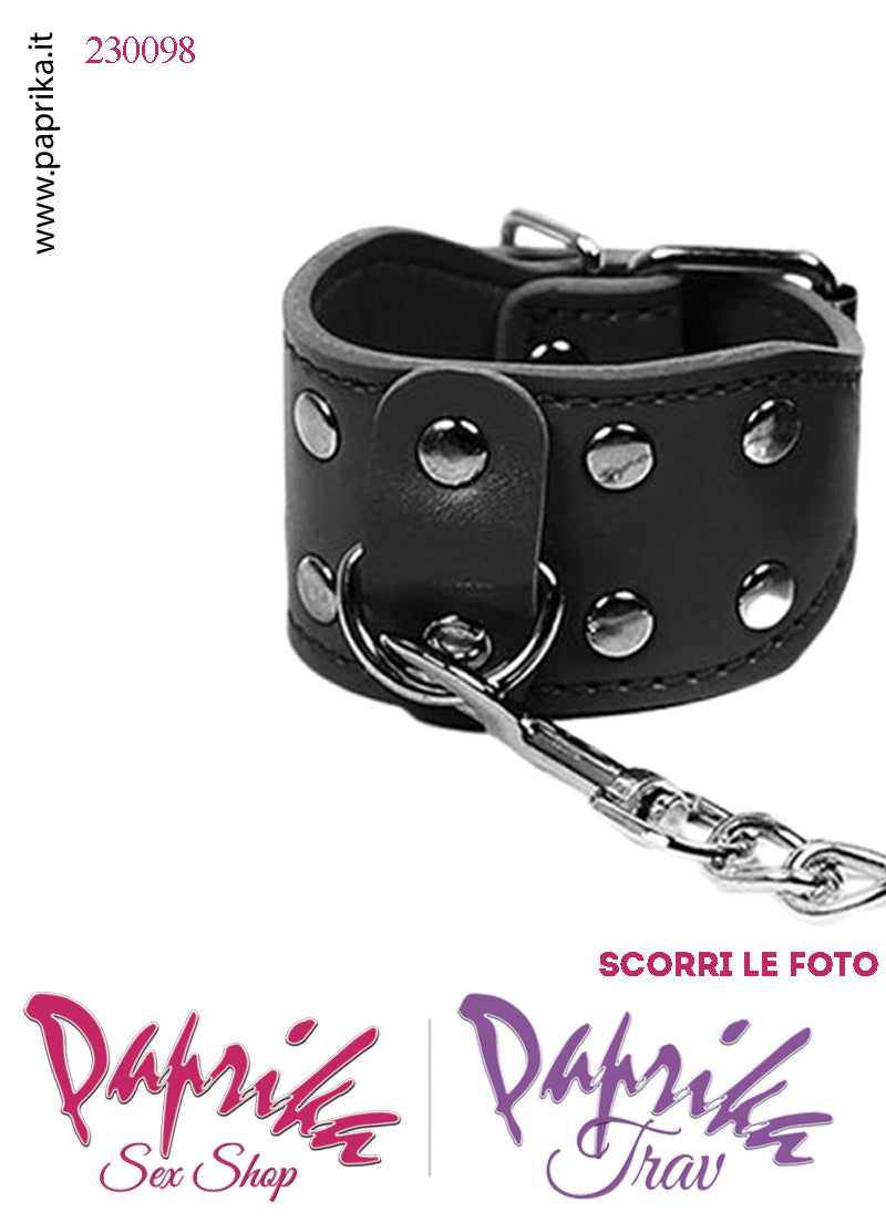 Manette Polsiere 40 mm EcoPelle Lavorata Catenella Corta Borchie Piatte